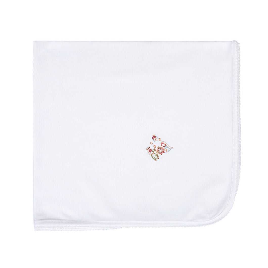 A Child is Born White Embroidered Receiving Blanket