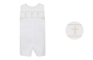 White Poplin Boys Cross Embroidered Jon Jon