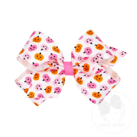 Halloween-themed Pink Jack-O-Lantern Grosgrain Hair bow