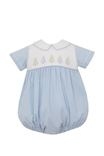 Get your little one ready for the holidays with the Light Blue Corduroy Boys Christmas Tree Bubble from Anavini. Made of soft light blue corduroy, this classic holiday attire features a white collar and charming Christmas tree embroidery. The perfect outfit for your little elf!