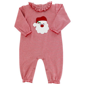 Your little one will be the cutest Santa's helper in this red and white striped romper with ruffle neck accent, from Bailey Boys. Made with soft knit fabric and featuring a playful Santa applique, it's both comfortable and festive. Perfect for holiday photos or family gatherings.