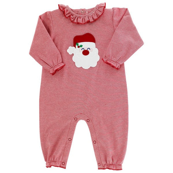 Your little one will be the cutest Santa's helper in this red and white striped romper with ruffle neck accent, from Bailey Boys. Made with soft knit fabric and featuring a playful Santa applique, it's both comfortable and festive. Perfect for holiday photos or family gatherings.