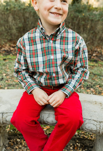 J Bailey by Bailey Boys Roscoe Evergreen red and green plaid button down