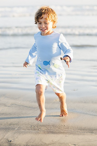 Get ready to splash around in style with our Fish Swim Trunks from Funtasia Too! These cute green and blue fish patterned trunks not only look great, but are also designed with comfort and fun in mind. Don't forget to complete the look with our matching Blue Fish Rash Guard for ultimate swim fashion!