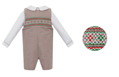 Dress your little one in holiday charm with our Red & Green Gingham Short Jon Jon with Shirt from Anavini. With a smocked detailed Jon Jon, long sleeved shirt, and timeless style, this outfit is perfect for the season. Get the classic look you love while keeping your toddler comfortable and stylish.