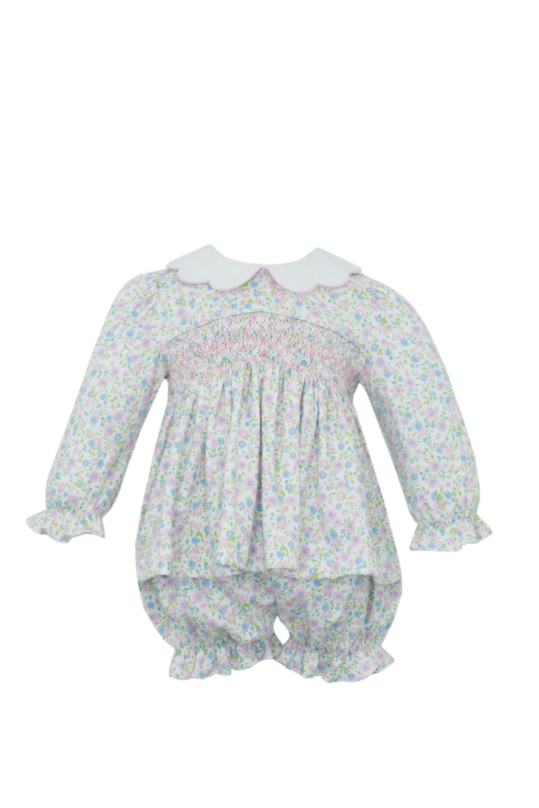 Floral knit bishop long sleeve bloomer set