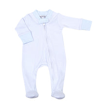 Load image into Gallery viewer, Magnolia Baby Mini Stripes Blue Zipper Footie Pajamas
