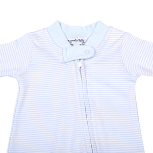 Magnolia Baby Mini Stripes Blue Zipper Footie Pajamas