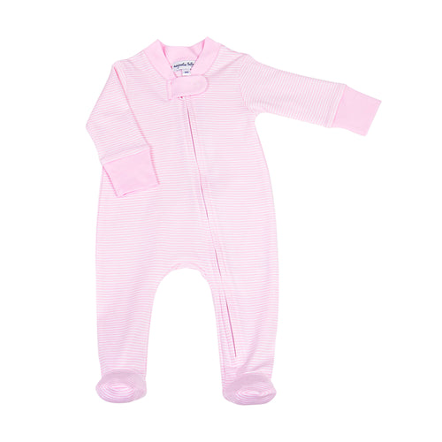 Magnolia Baby Mini Stripes Pink Zipper Footie Pajamas