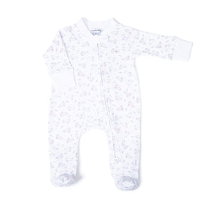 Get ready to hop into cuteness with our Bunny Hop Pink Zipper Footie from Magnolia Baby! This adorable footie features pink and white bunnies hopping all over, while the 2 way zipper makes diaper changes a breeze. Keep your little one cozy and stylish in this must-have piece.