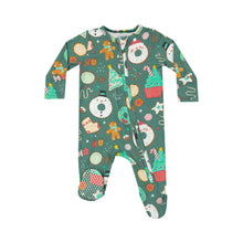 Load image into Gallery viewer, Get cozy this holiday season with our Christmas Treats 2 Way Zipper Footie Pajama from Angel Dear. Made from soft, high-quality bamboo materials, these pajamas feature festive prints of your favorite treats. Perfect for snuggling up by the fire and creating special memories with loved ones.
