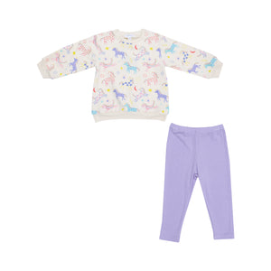 French Terry Fun Unicorns Puffy Oversized Sweatshirt and Legging Set