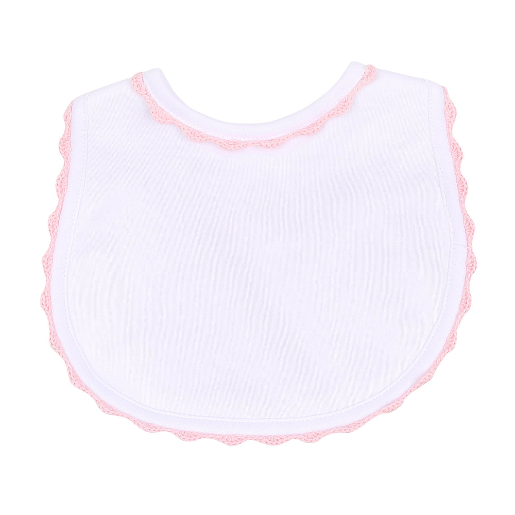 Baby Joy Embroidered Pink Bib