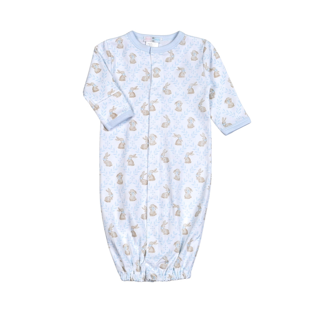 Introducing the Blue Bunnies Pima Converter from Baby Loren! Made from 100% pima cotton, this converter is not only perfect for the Easter season, but also for keeping your infant boy wrapped in love and cuteness. A must-have for any parent seeking comfort and style. Features buttons convert gown to a romper.