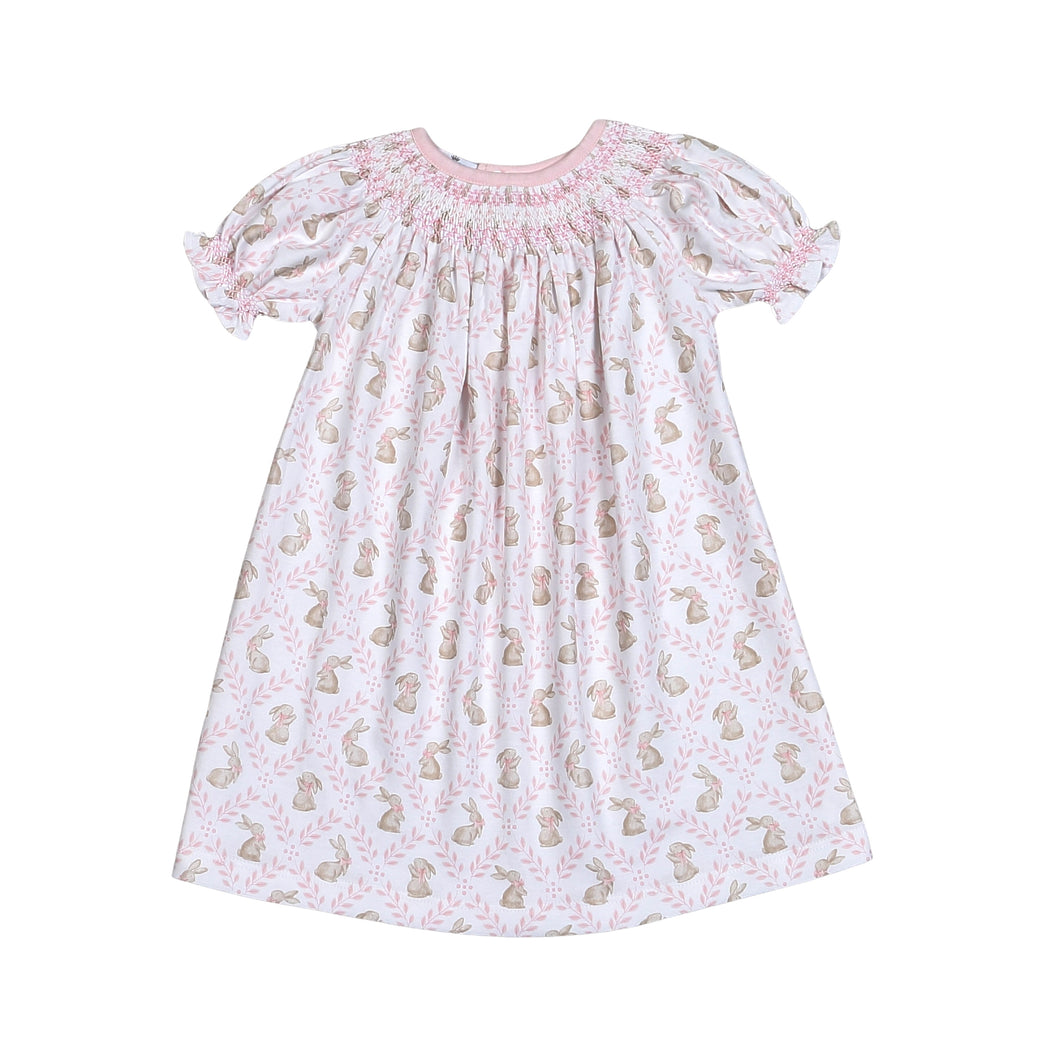 Pink Bunnies Pima Smocked Bishop Dress