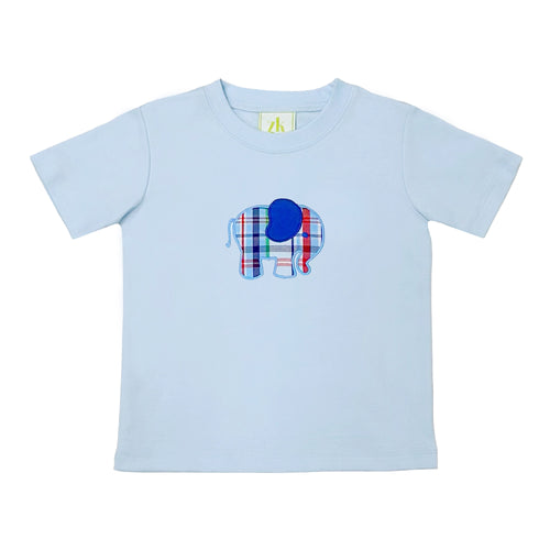 Get your little one ready for some fun with the Elephant Plaid Paly Tee from Zuccini Kids. This light blue short sleeve tee features an adorable plaid applique elephant on the front, perfect for adding a playful touch to any outfit. Match it with the Leo Pant for a complete look.