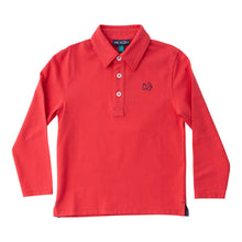 Load image into Gallery viewer, 
The PRODOH Boys Classic Long Sleeve Polo in Red is a timeless, comfortable choice for your little one&#39;s wardrobe. Made with high-quality materials, this polo offers both style and durability. Its long sleeves provide added warmth and protection for cooler days. Perfect for any occasion, it will surely become a go-to staple in your child&#39;s wardrobe.
