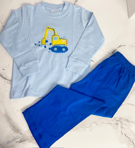 Dress your little one in style with the Tonka Scoop Shirt &amp; Pant Set. This set features a toddler boys blue shirt adorned with a bulldozer and scooper applique, paired with royal blue pants from Squiggles. Perfect for any little construction lover, this set is both comfortable and cute.