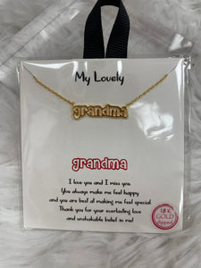 Celebrate the special promotion to being a Grandmother with a special necklace. With 4 name options to choose from, these necklaces make the perfect gift for new Grandmothers. Show your love for new grandmothers or give as a way to reveal a pregnancy!