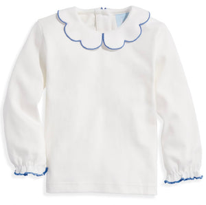 Give your little one the ultimate comfort with our Long Sleeve Ivory Scallop Tee. Made with soft pima cotton, this long sleeve tee features a delicate scallop collar for a touch of style. Perfect for toddler girls, this tee will keep them cozy and stylish all day long.