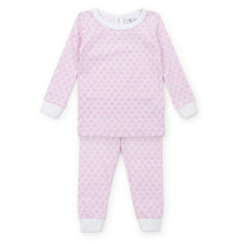 Load image into Gallery viewer, Introducing the Ava Scalloped Pink Pajama Set, a must-have for your little one&#39;s sleepwear collection. With its beautiful Lila &amp; Hayes design, delicate scalloped detailing on the collar, and comfy long sleeves, this set is perfect for girls ages 2t-6. Give your child the gift of comfort and style with this charming pajama set.
