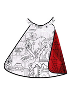 Load image into Gallery viewer, Every hero needs a cape! The Colour-A-Cape Spider Superhero is the perfect addition to your crime-fighter&#39;s wardrobe. Save the day or defeat monsters in the backyard with personalized style and flair! Includes 6 markers. This cape is also reversible with a red spider printed satin on the other side.
