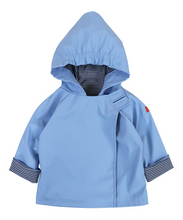 Load image into Gallery viewer, Stay dry and stylish this Spring with our customer-favorite Favorite Rain Jacket! Designed by American Widgeon, this jacket is perfect for infants and toddlers and comes in pink and blue. The velcro design makes it effortless to put on and take off. Don&#39;t let the rain stop your little ones from having fun!
