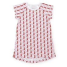 Load image into Gallery viewer, Get your little cowgirl ready for bedtime with the City Boots Sadie Short Sleeve Pajama Shirt Dress. Made by Lila and Hayes, this pajama dress features a fun and colorful design of pink and red cowgirl boots. With short sleeves and a comfortable fit, it&#39;s perfect for a good night&#39;s sleep.
