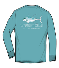 Load image into Gallery viewer, Introducing our Tuna Long Sleeve Graphic Tee, made with 100% Peruvian cotton for the softest feel. Pre-washed for ultimate comfort, this tee features a front logo and pocket as well as a stunning tuna image on the back. Perfect for any casual occasion.
