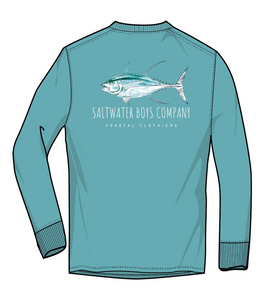 Introducing our Tuna Long Sleeve Graphic Tee, made with 100% Peruvian cotton for the softest feel. Pre-washed for ultimate comfort, this tee features a front logo and pocket as well as a stunning tuna image on the back. Perfect for any casual occasion.