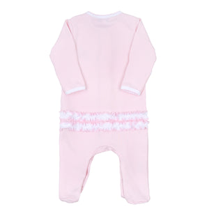 Get your little one ready for a cozy Christmas with our Sweet Little Christmas Pajamas! Featuring a festive Santa embellishment and adorable ruffle back, these pink footie pajamas from Magnolia Baby will keep your baby warm and stylish all night long. Perfect for a night of snuggles and holiday magic.