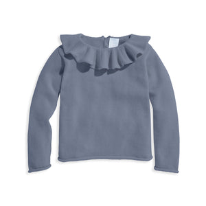 This girls pullover sweater with ruffle neck detail is sure to become a favorite addition to any girl's wardrobe. 100% cotton; 