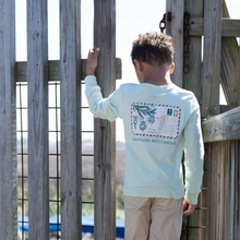 Load image into Gallery viewer, This Christmas Postcard Long Sleeve Graphic pocket tee is crafted from 100% Peruvian cotton and has been pre-washed for a super soft feel. Add this tee to his wardrobe for him to experience the ultimate comfort and classic Christmas design!
