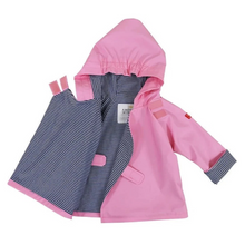 Load image into Gallery viewer, Stay dry and stylish this Spring with our customer-favorite Favorite Rain Jacket! Designed by American Widgeon, this jacket is perfect for infants and toddlers and comes in pink and blue. The velcro design makes it effortless to put on and take off. Don&#39;t let the rain stop your little ones from having fun!
